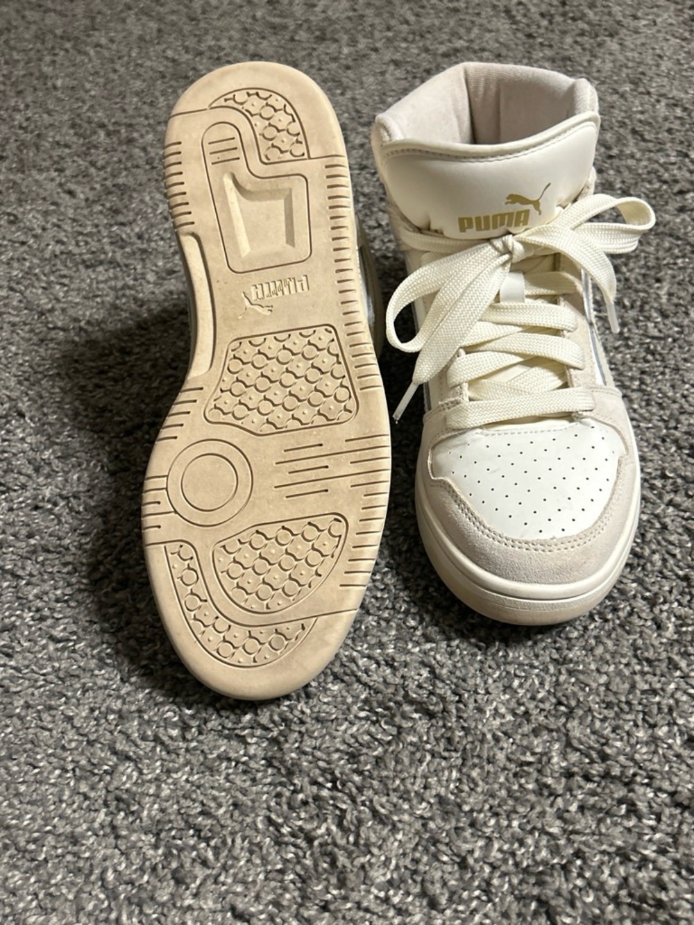 Woman Cream & White High-Top Puma Sneakers with Gold Logo - Picture 5 of 8